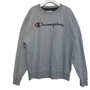 Champion Sweatshirt Mens Size XL Gray Oxford Script Logo Crewneck Fleece